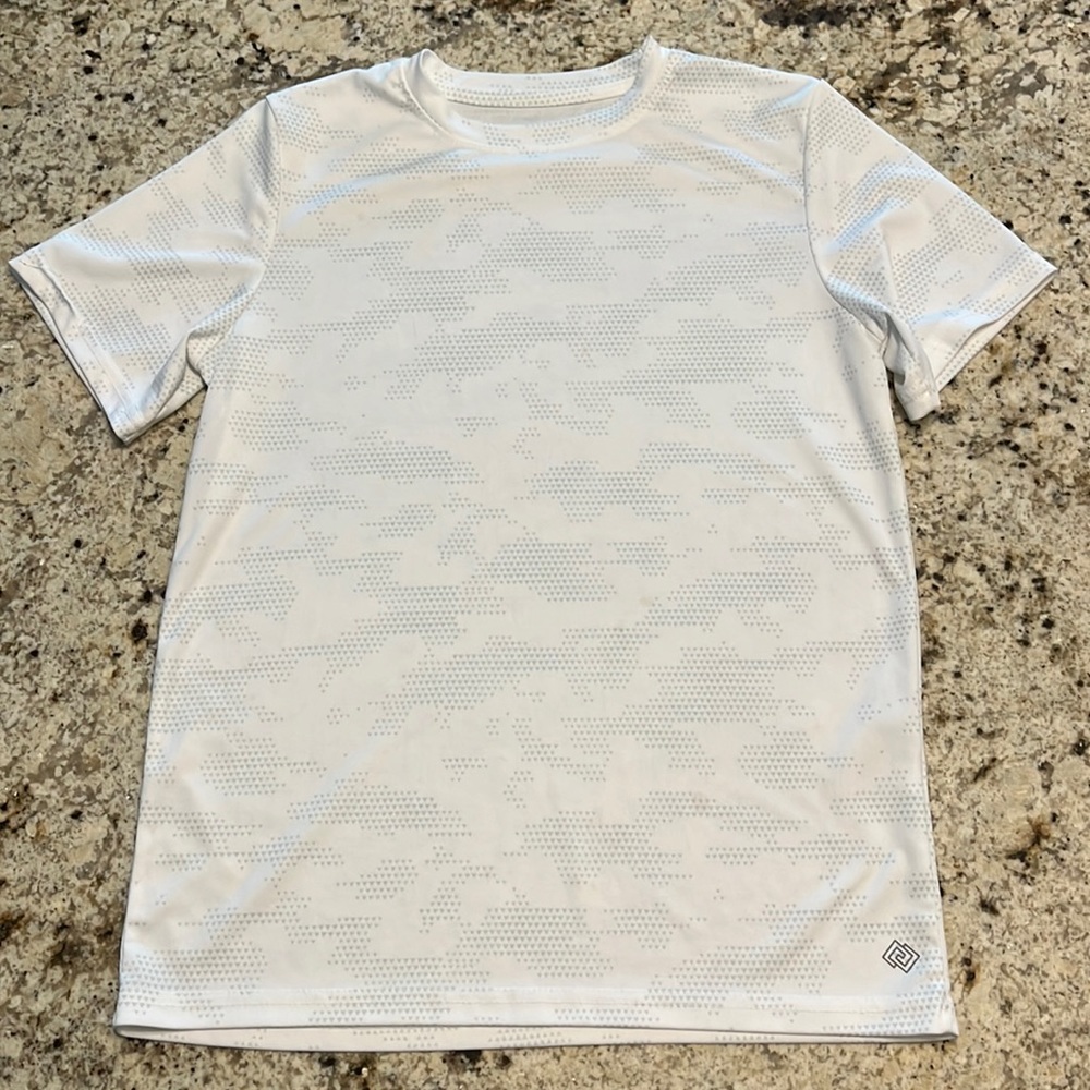 BCG boys athletic tee. White and gray. Size L